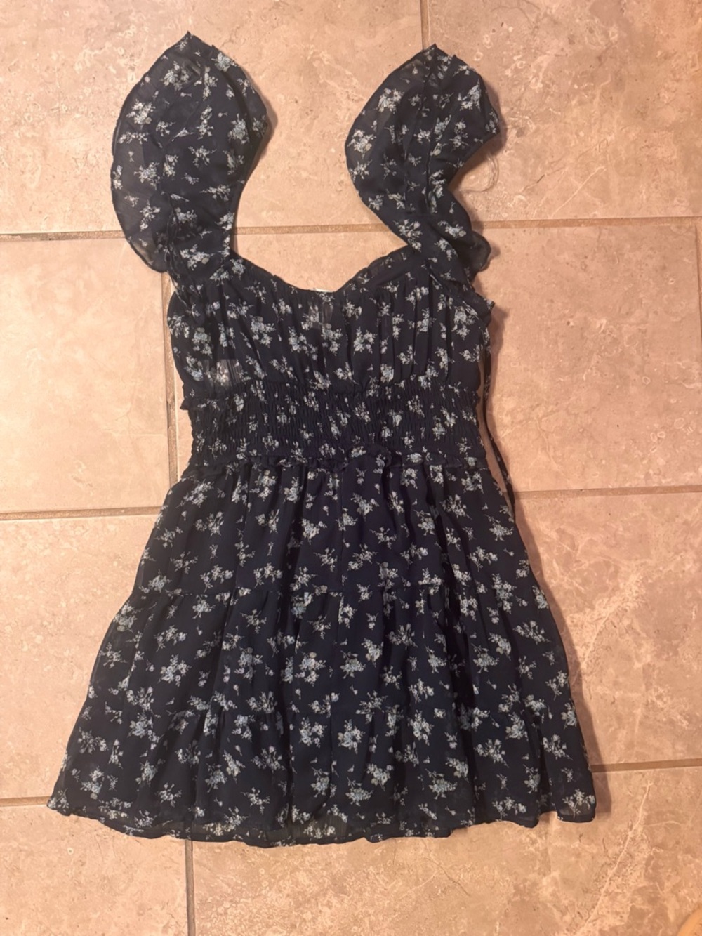 Altar’d state Navy Floral Midi Dress with Light Blue Blossoms